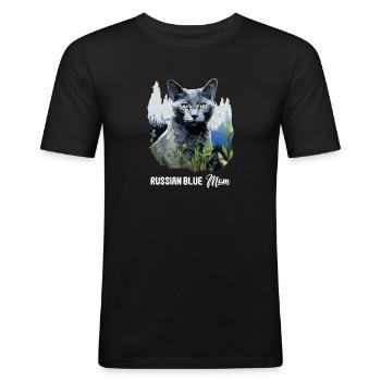 Russian Blue Cat Russisch Blau Katze - Men's Slim Fit T-Shirt - black - Front - Nik (191cm)