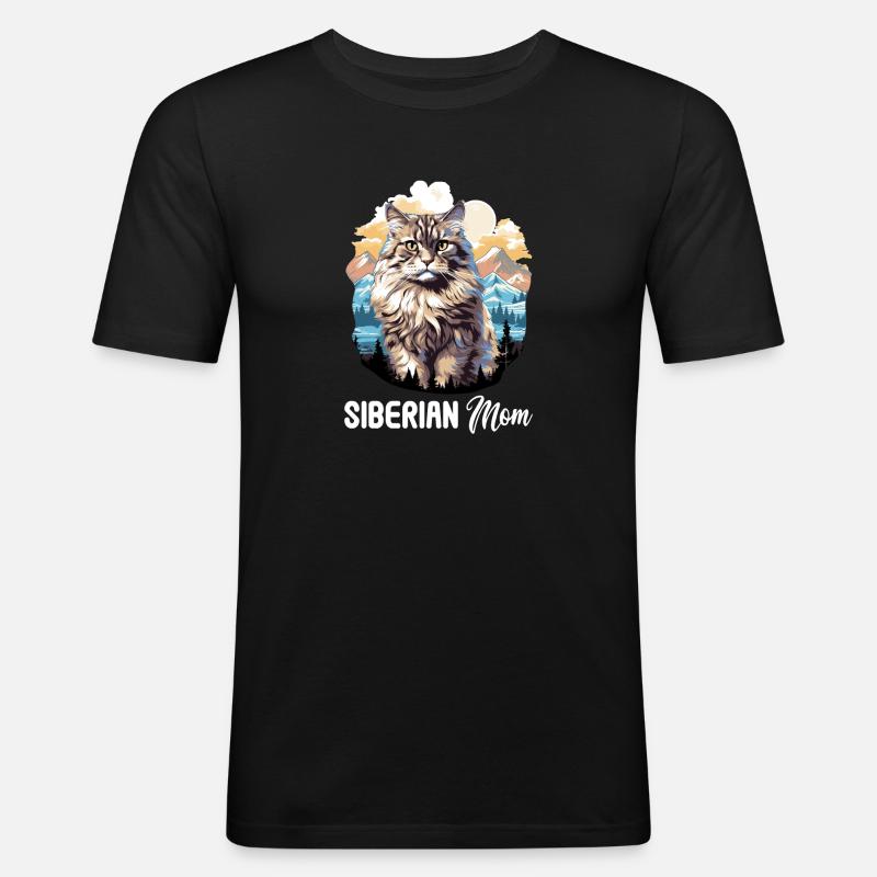Siberian Cat Sibirische Katze - Männer Slim Fit T-Shirt - Schwarz