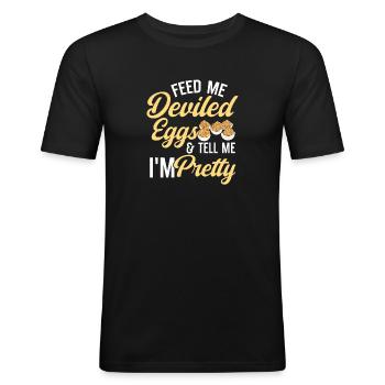 Gefüllte Eier Deviled Eggs - Männer Slim Fit T-Shirt - Schwarz - Vorne - Nik (191cm)