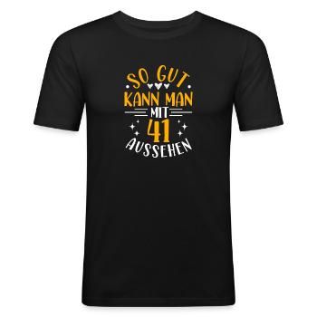41. Geburtstag Frau Mann, 41 Jahre alt Geburtstag - Männer Slim Fit T-Shirt - Schwarz - Vorne - Nik (191cm)