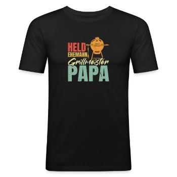 Héros, mari, maître du gril, papa - T-shirt près du corps Homme - noir - Devant - Nik (191cm)