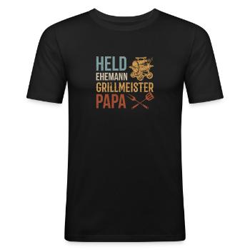 Héros, mari, maître du gril, papa - T-shirt près du corps Homme - noir - Devant - Nik (191cm)