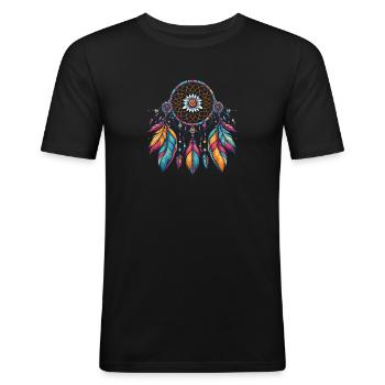 Amerikanische Ureinwohner Indigener Traumfänger - Männer Slim Fit T-Shirt - Schwarz - Vorne - Nik (191cm)