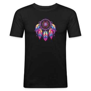Amerikanische Ureinwohner Indigener Traumfänger - Männer Slim Fit T-Shirt - Schwarz - Vorne - Nik (191cm)