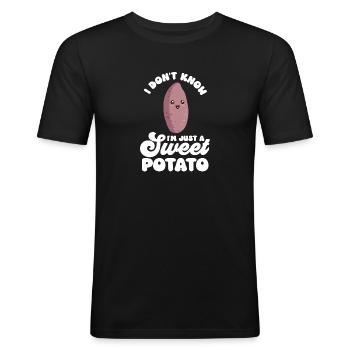 Légumes-racines de patates douces - T-shirt près du corps Homme - noir - Devant - Nik (191cm)