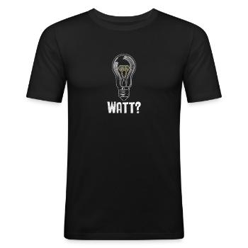 Électricien : WATT ? Humour et savoir-faire combinés - T-shirt près du corps Homme - noir - Devant - Nik (191cm)