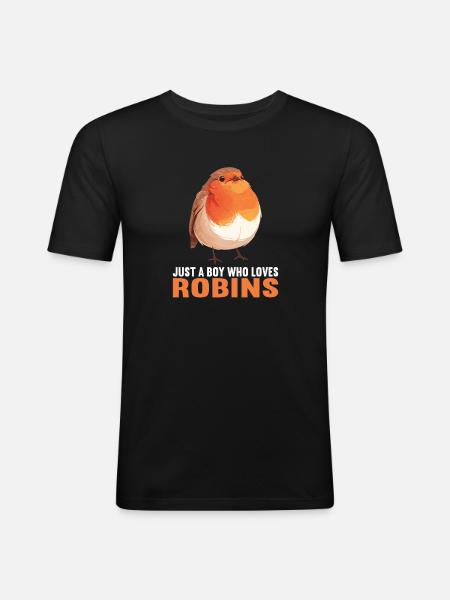 Robin Rotkehlchen - Männer Slim Fit T-Shirt - Schwarz