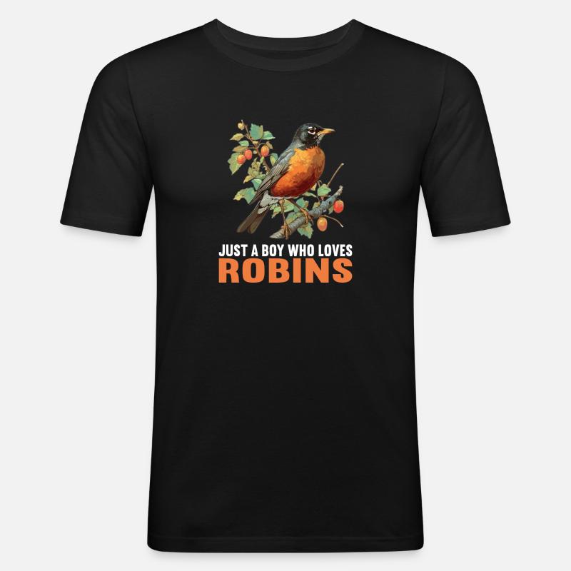 Robin Rotkehlchen - Männer Slim Fit T-Shirt - Schwarz