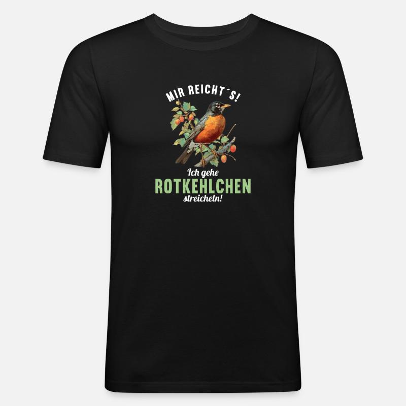 Robin Rotkehlchen - Männer Slim Fit T-Shirt - Schwarz