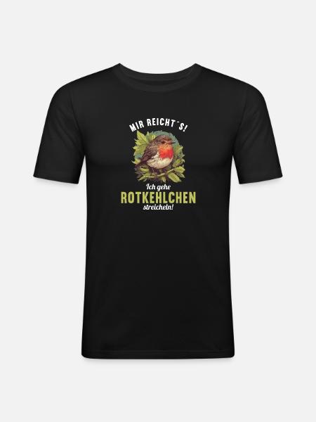 Robin Rotkehlchen - Männer Slim Fit T-Shirt - Schwarz