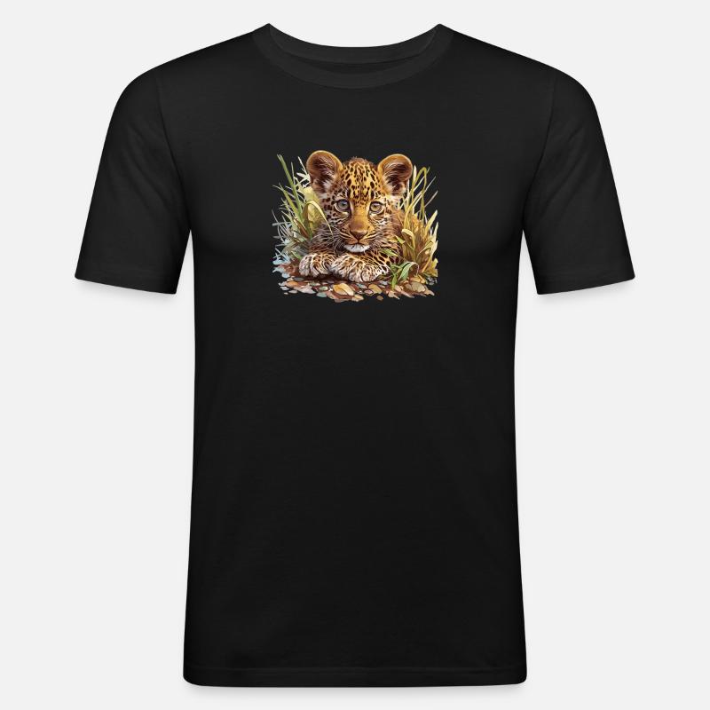 Léopard léopard - T-shirt près du corps Homme - noir