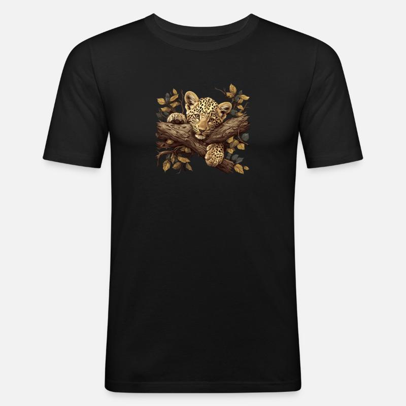 Leoparden Leopard - Männer Slim Fit T-Shirt - Schwarz