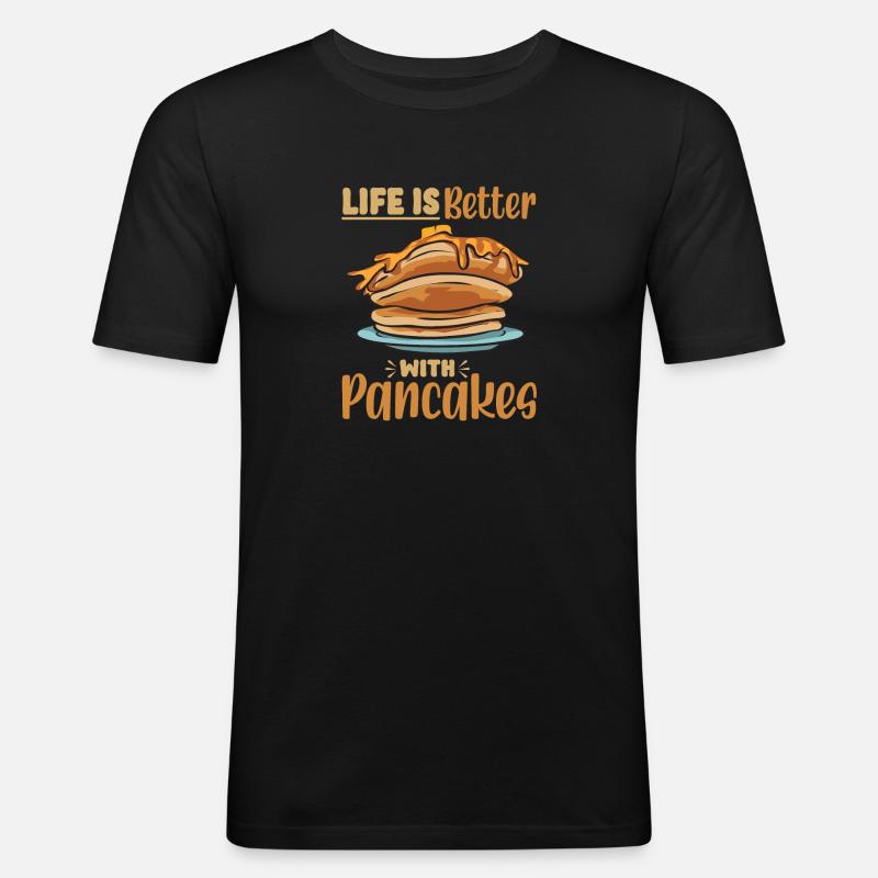 Pancake Frühstück Pfannkuchen - Männer Slim Fit T-Shirt - Schwarz
