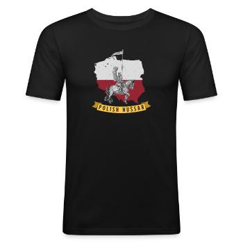 Schwere Kavallerie Militär Polen Husaria Polska Fl - Männer Slim Fit T-Shirt - Schwarz - Vorne - Nik (191cm)