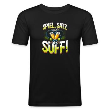 Bier Tennis, Spiel Satz & Suff, Bierliebhaber - Männer Slim Fit T-Shirt - Schwarz - Vorne - Nik (191cm)