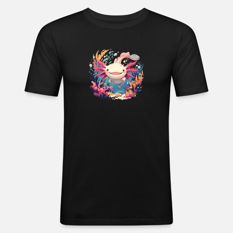 Axolotl - Männer Slim Fit T-Shirt - Schwarz
