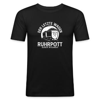 Ruhrpott Bergbau Lore - Der letzte Wagen - Männer Slim Fit T-Shirt - Schwarz - Vorne - Nik (191cm)