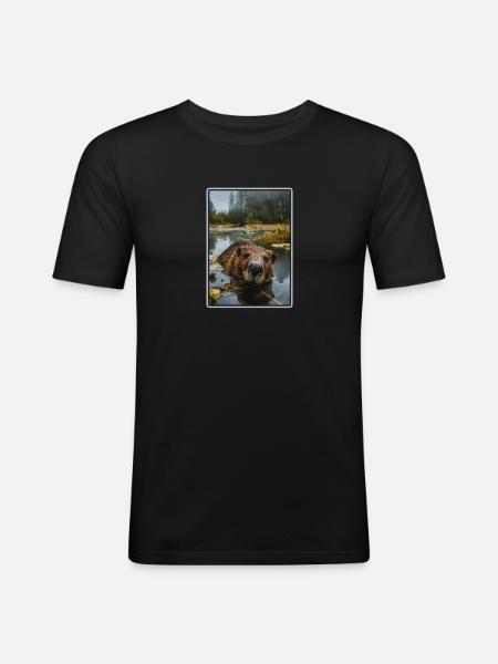 Beaver Biber - Männer Slim Fit T-Shirt - Schwarz