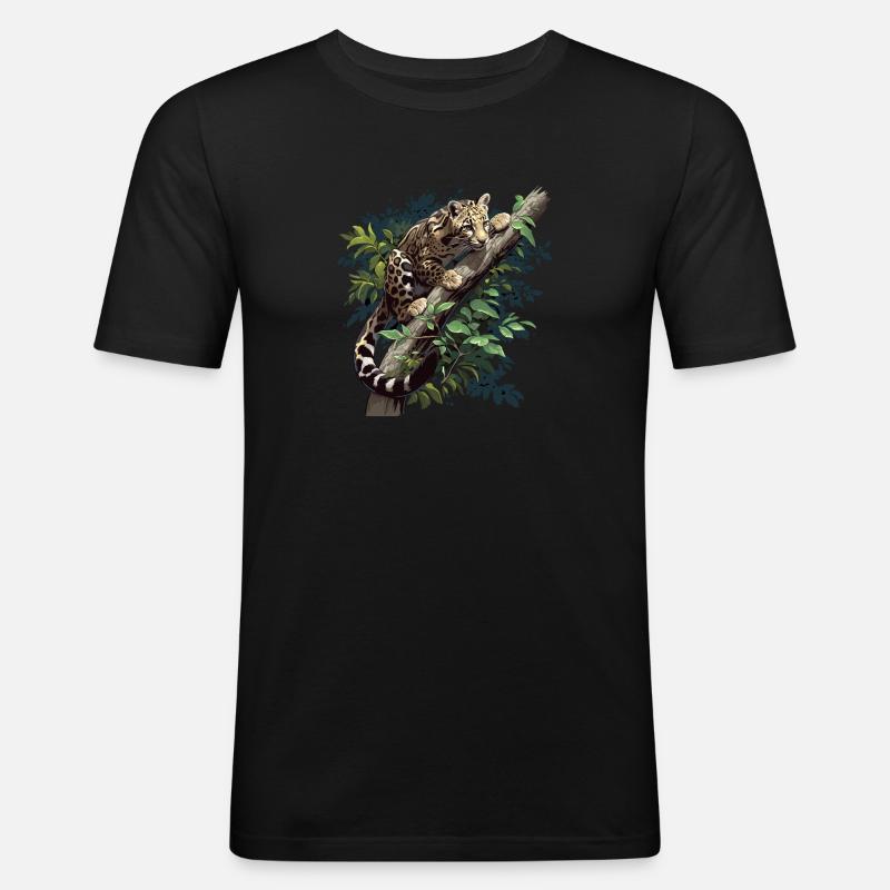 Clouded Leopard Nebelparder - Männer Slim Fit T-Shirt - Schwarz