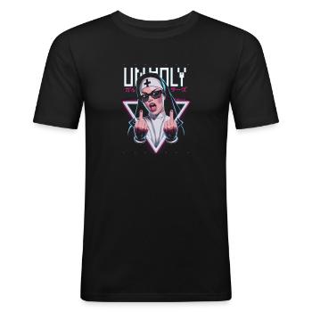 Provocative and expressive – rebellious fashion - Men's Slim Fit T-Shirt - black - Front - Nik (191cm)