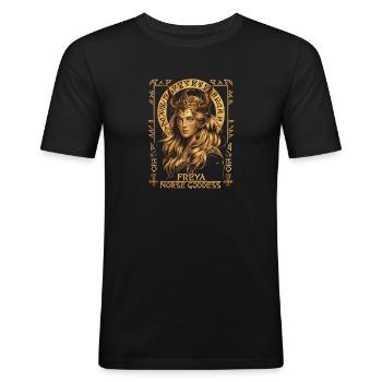 Freya – Göttin der nordischen Mythen - Männer Slim Fit T-Shirt - Schwarz - Vorne - Nik (191cm)
