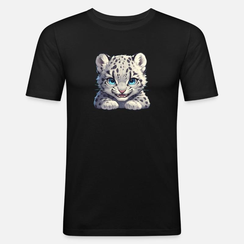 Snow Leopard Schneeleoparde Schneeleopard - Männer Slim Fit T-Shirt - Schwarz