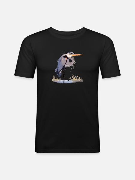 Heron Reiher - Männer Slim Fit T-Shirt - Schwarz