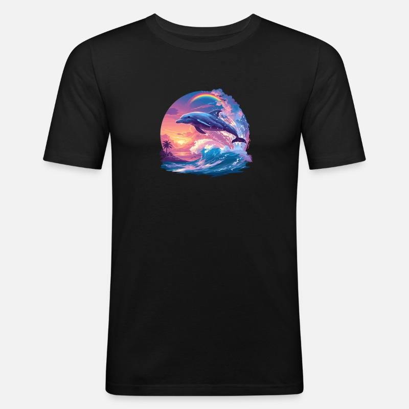 Dolphin Delfine Delfin - Männer Slim Fit T-Shirt - Schwarz