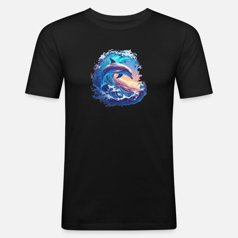 Dolphin Delfine Delfin - Männer Slim Fit T-Shirt - Schwarz