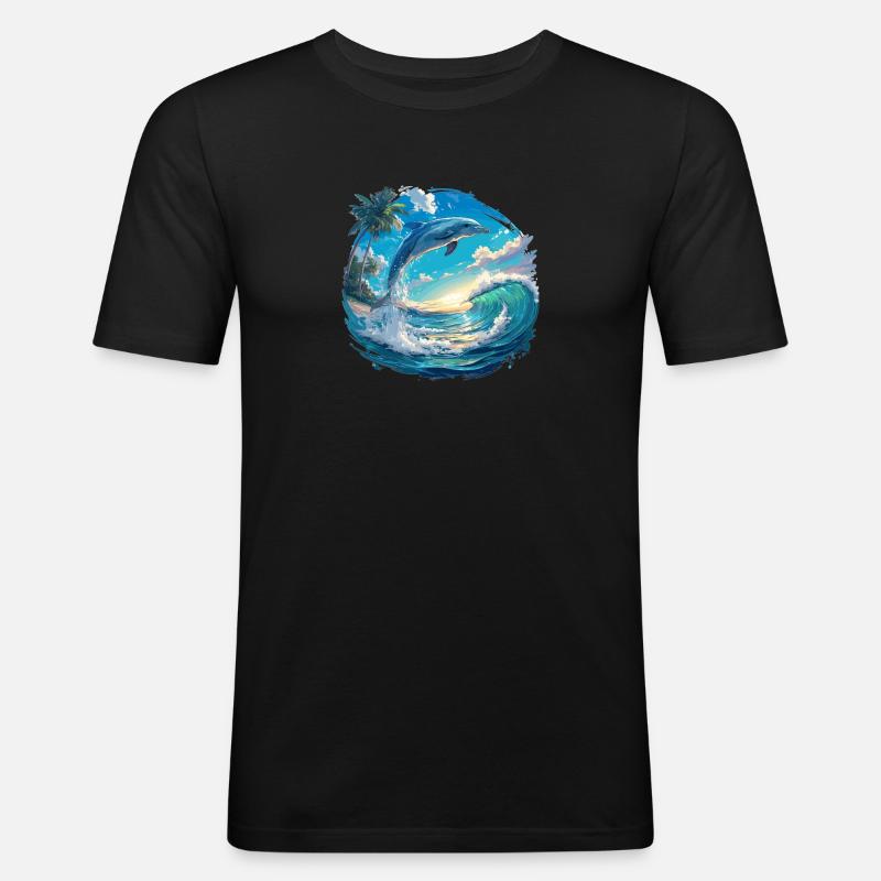 Dolphin Delfine Delfin - Männer Slim Fit T-Shirt - Schwarz