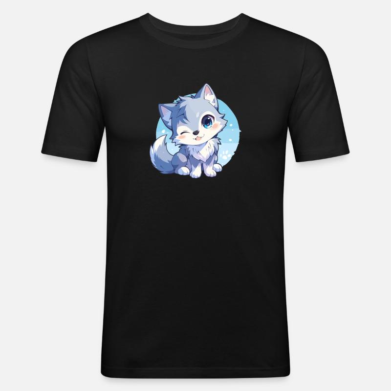 Wölfe Wolf - Männer Slim Fit T-Shirt - Schwarz