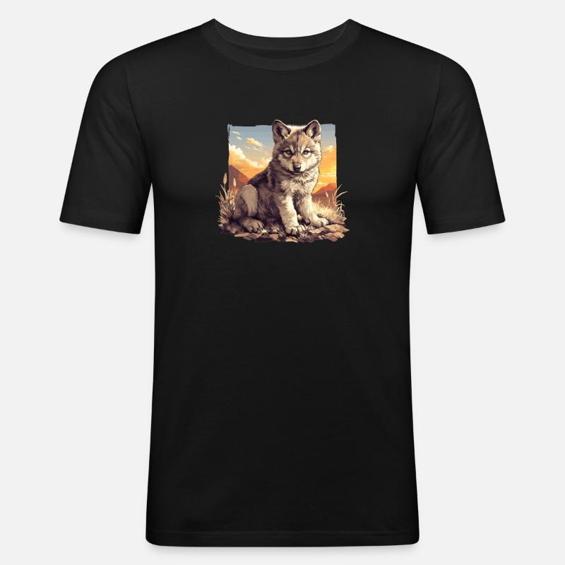 Wölfe Wolf - Männer Slim Fit T-Shirt - Schwarz