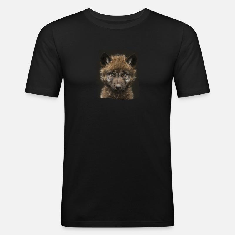 Wölfe Wolf - Männer Slim Fit T-Shirt - Schwarz