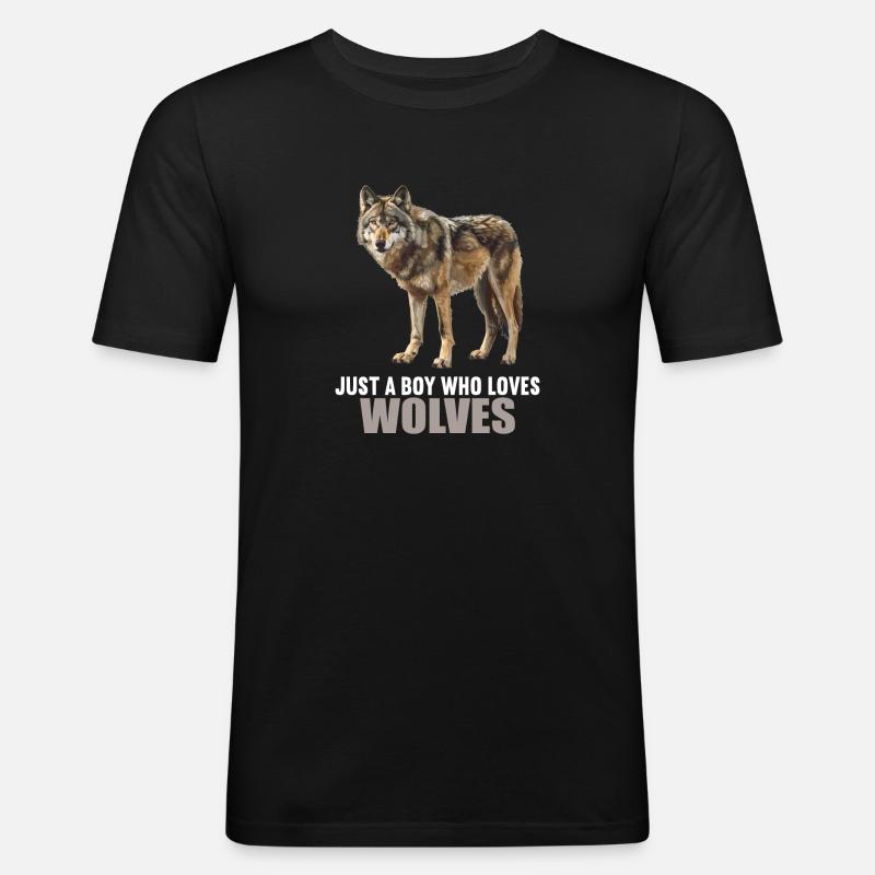 Wölfe Wolf - Männer Slim Fit T-Shirt - Schwarz