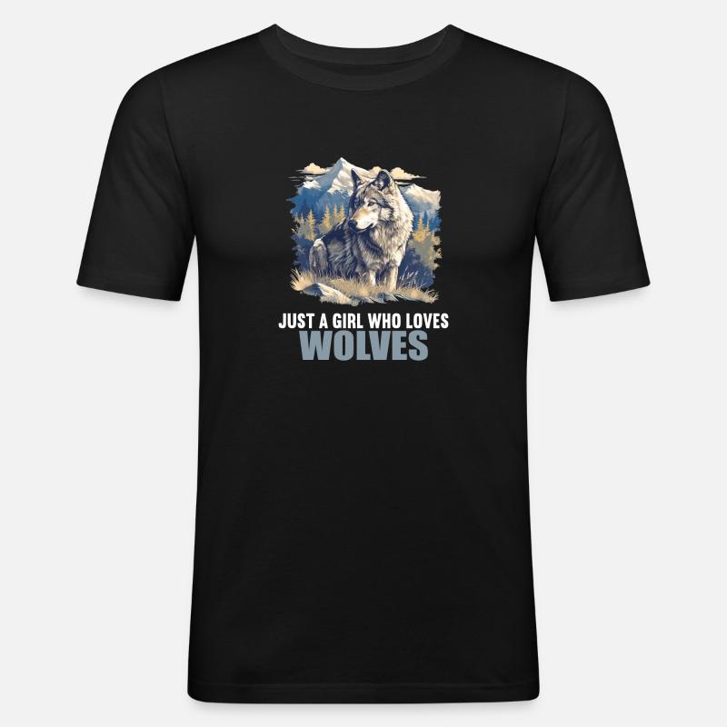 Wölfe Wolf - Männer Slim Fit T-Shirt - Schwarz