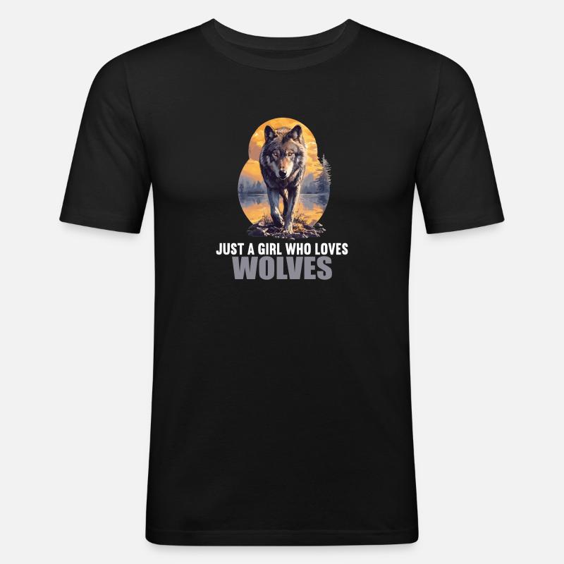 Wölfe Wolf - Männer Slim Fit T-Shirt - Schwarz