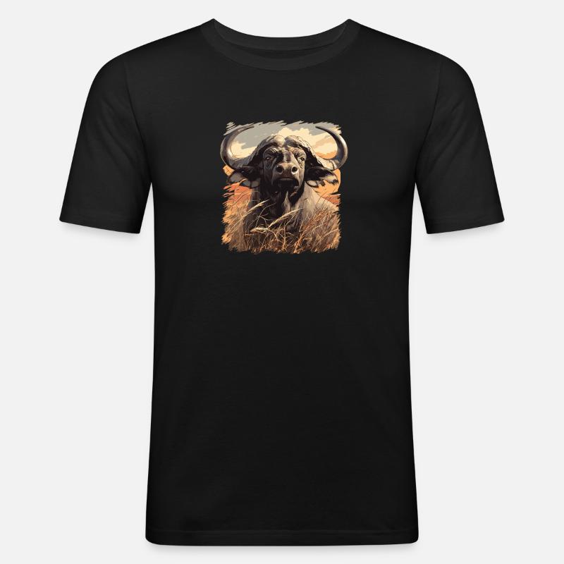 Buffalos Buffalo Büffel - Männer Slim Fit T-Shirt - Schwarz
