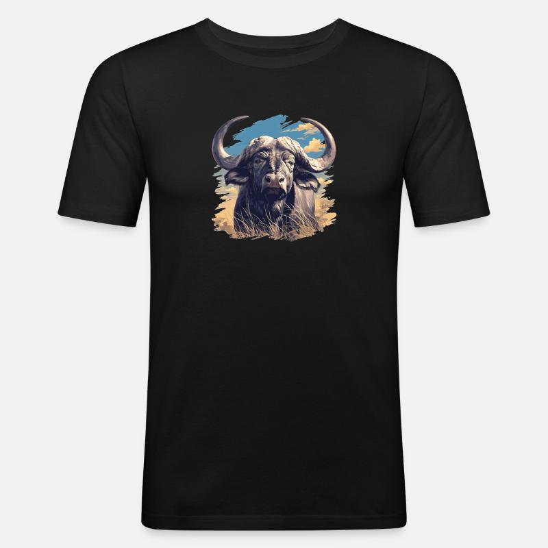 Buffalos Buffalo Büffel - Männer Slim Fit T-Shirt - Schwarz