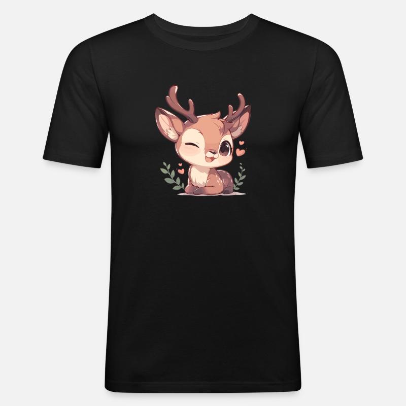 Hirsche Hirsch - Männer Slim Fit T-Shirt - Schwarz