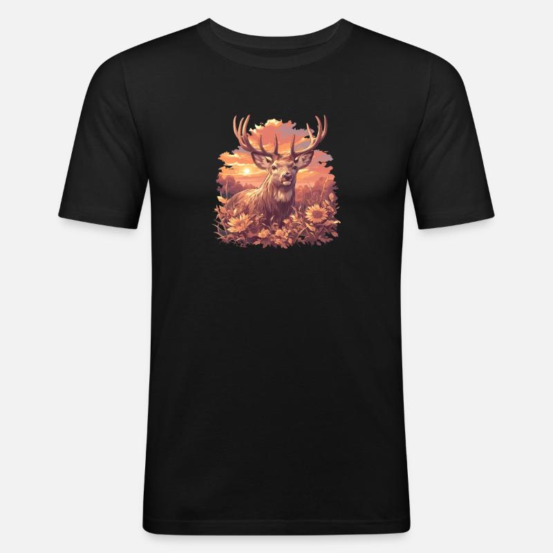 Hirsche Hirsch - Männer Slim Fit T-Shirt - Schwarz