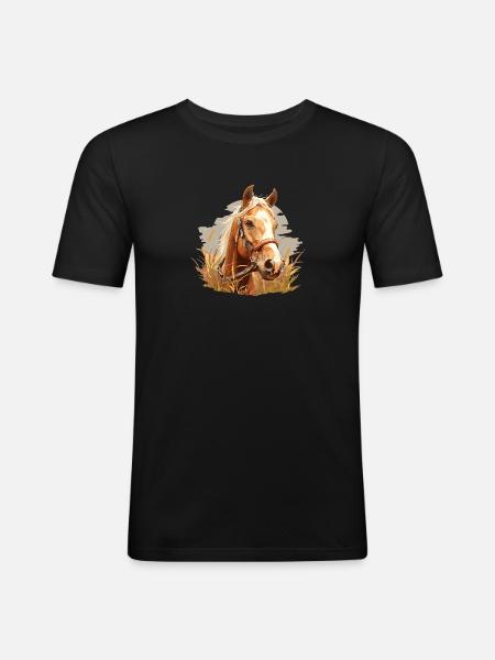Pferde Pferd - Männer Slim Fit T-Shirt - Schwarz