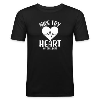 Belle tentative de cœur Je suis toujours là Cardiologique - T-shirt près du corps Homme - noir - Devant - Nik (191cm)