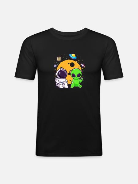 Astronaut Alien Chilling In Space - Men's Slim Fit T-Shirt - black