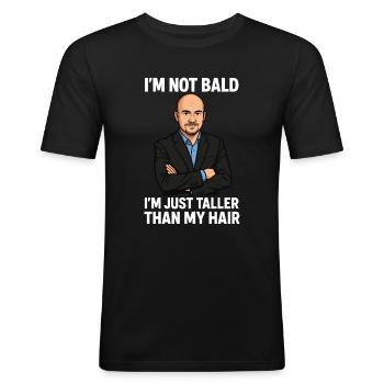 Shiny bald head, strong saying - Men's Slim Fit T-Shirt - black - Front - Nik (191cm)