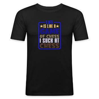 La vie est comme une partie d’échecs, je suis nul aux échecs 2 - T-shirt près du corps Homme - noir - Devant - Nik (191cm)