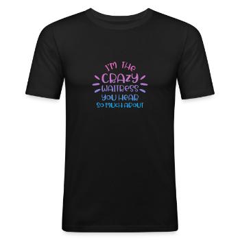 Serveuse au bar du restaurant - T-shirt près du corps Homme - noir - Devant - Nik (191cm)