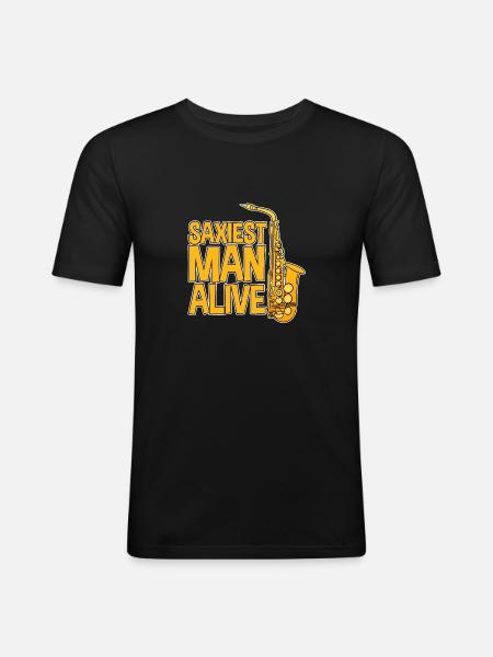 Saxiest Man Alive - Männer Slim Fit T-Shirt - Schwarz