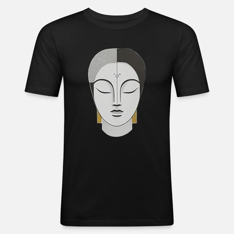 Gesicht im Boho Stil - Männer Slim Fit T-Shirt - Schwarz