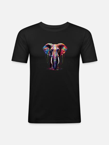 Rainbow Elephant - Männer Slim Fit T-Shirt - Schwarz