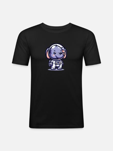 Cute Elephant Astronaut - Men's Slim Fit T-Shirt - black